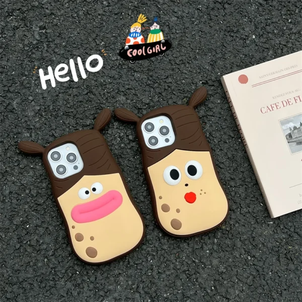 Silicone Cartoon Apple Phone Case, Suitable for iPhone 14 15 16 Pro Max, 3D Fun Braid Girl, Protective Case - Image 10