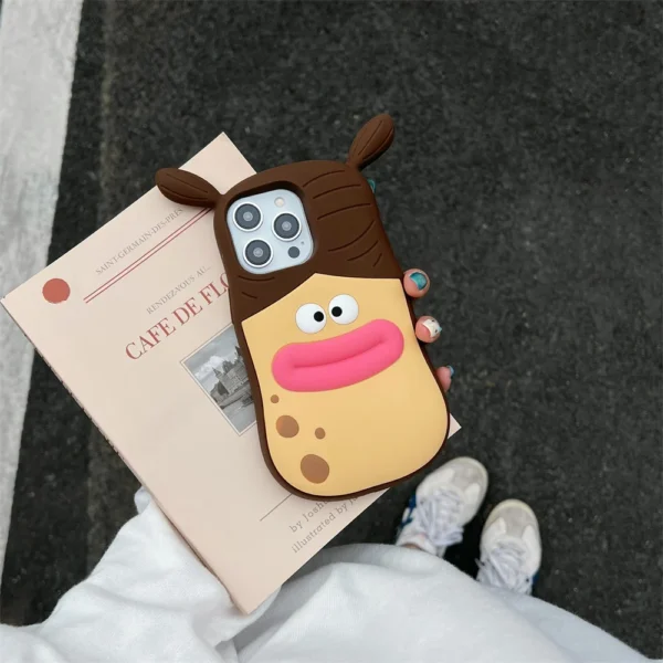 Silicone Cartoon Apple Phone Case, Suitable for iPhone 14 15 16 Pro Max, 3D Fun Braid Girl, Protective Case - Image 11